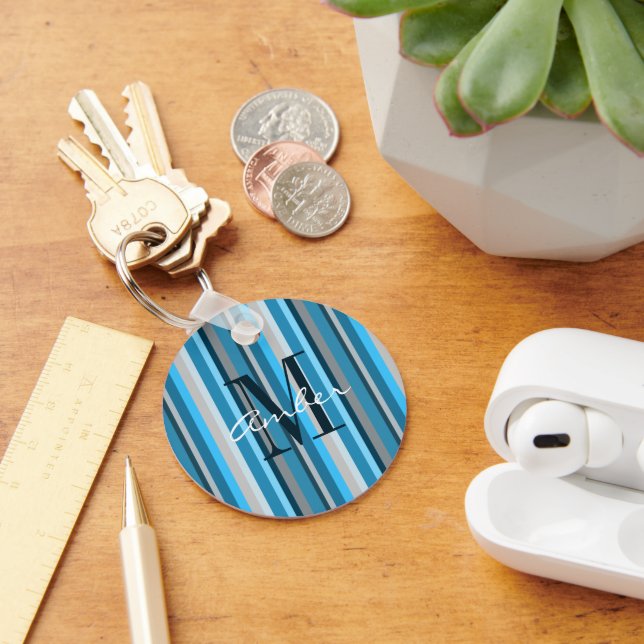 Blue Tan Grey Vertical Personalised Keychain (Desk)
