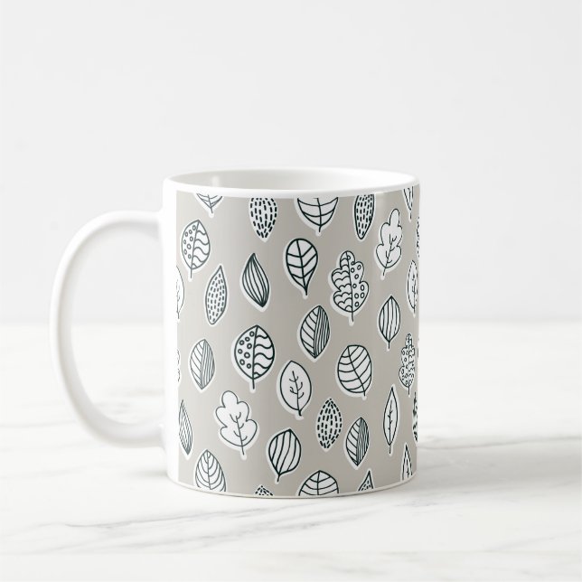 Blue Tan Leaf Farmhouse Country Rustic Cute Coffee Mug (Left)
