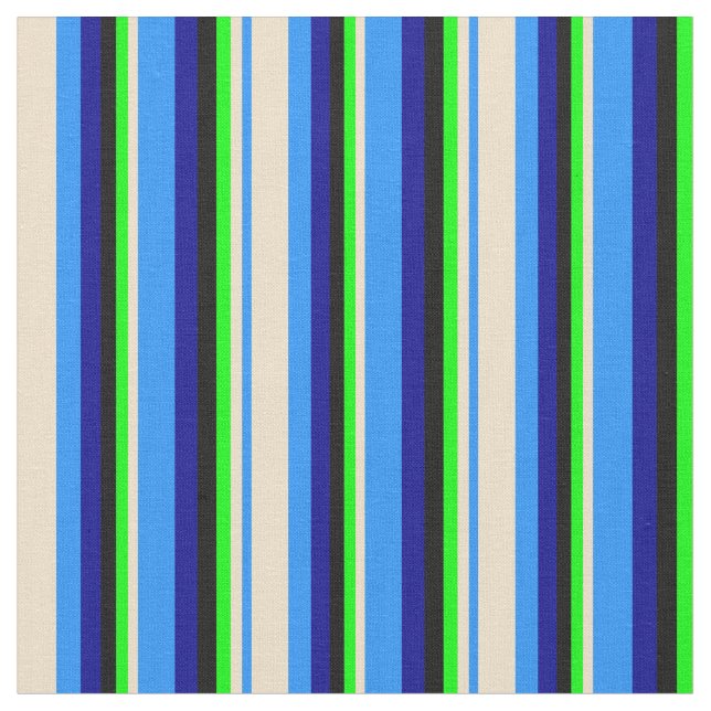Blue, Tan, Lime, Black, and Dark Blue Coloured Fabric (Close Up)