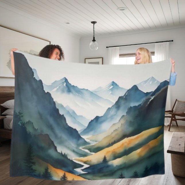 Blue Tan Mountain Scene Fleece Blanket (Creator Uploaded)