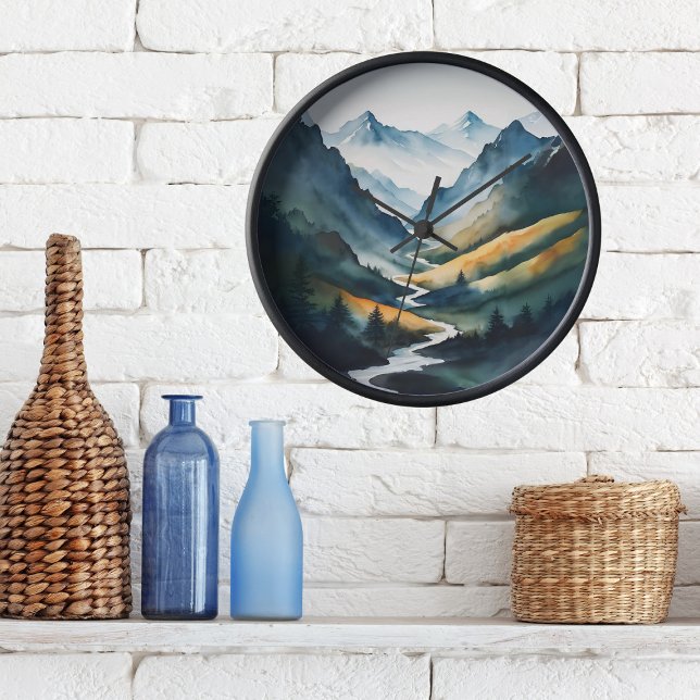 Blue Tan Mountain Scene Large Clock (Creator Uploaded)