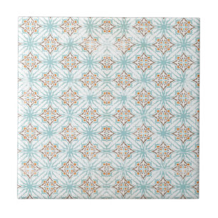 Blue Tan Orange White Ceramic Tile