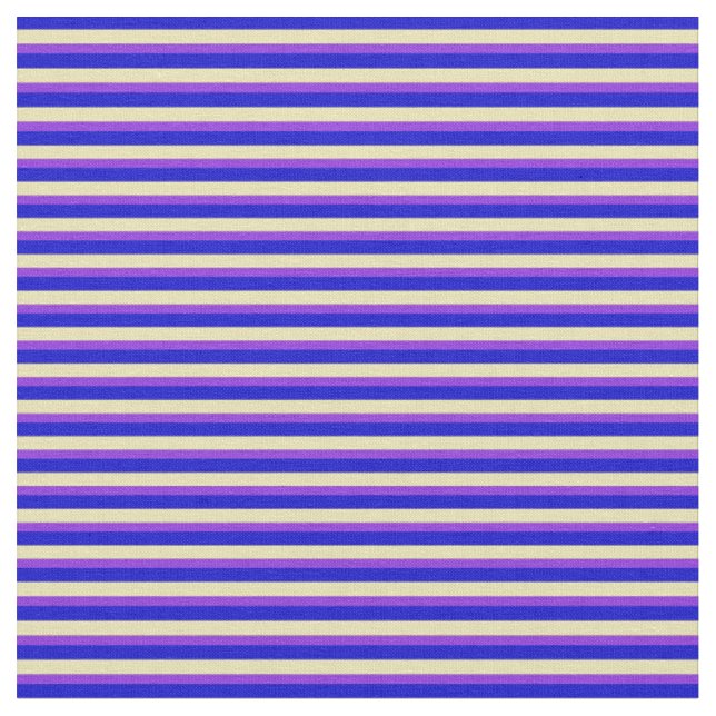 Blue, Tan & Purple Striped/Lined Pattern Fabric (Close Up)