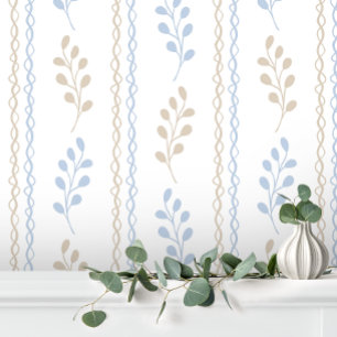 Blue Tan Taupe Elegant Modern Leaf Floral Wallpaper