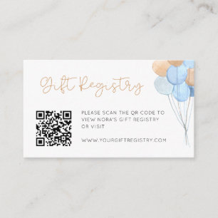 Blue Tan Teddy Bear Balloons Gift Registry Enclosure Card