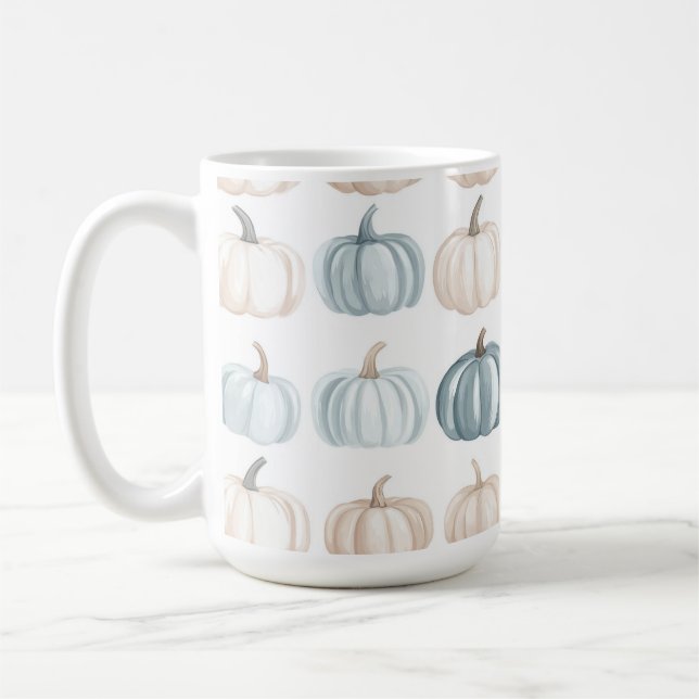 BLUE & TAN WATERCOLOR FALL AUTUMN PUMPKINS COFFEE MUG (Left)