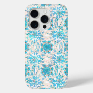 Blue Tan Winter Mandala Pattern iPhone 15 Pro Case