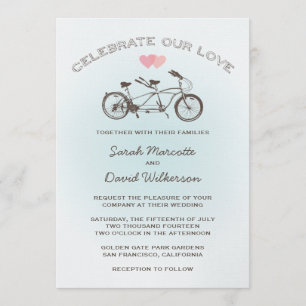 Blue Tandem Bicycle Wedding Invitation