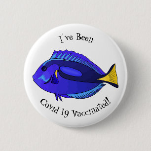 Blue tang fish cartoon illustration 6 cm round badge