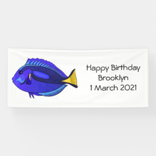 Blue tang fish cartoon illustration banner