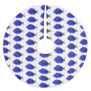 Blue tang fish cartoon illustration brushed polyester tree skirt