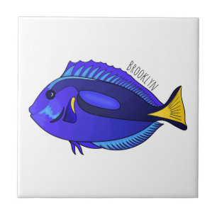 Blue tang fish cartoon illustration ceramic tile