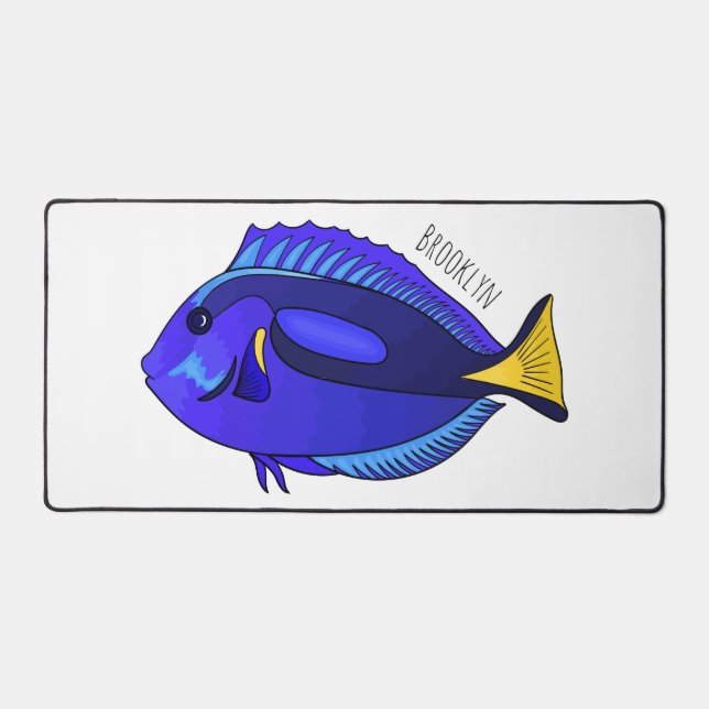 Blue tang fish cartoon illustration  desk mat (Front)
