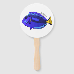 Blue tang fish cartoon illustration hand fan