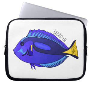 Blue tang fish cartoon illustration laptop sleeve