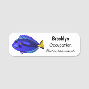 Blue tang fish cartoon illustration name tag