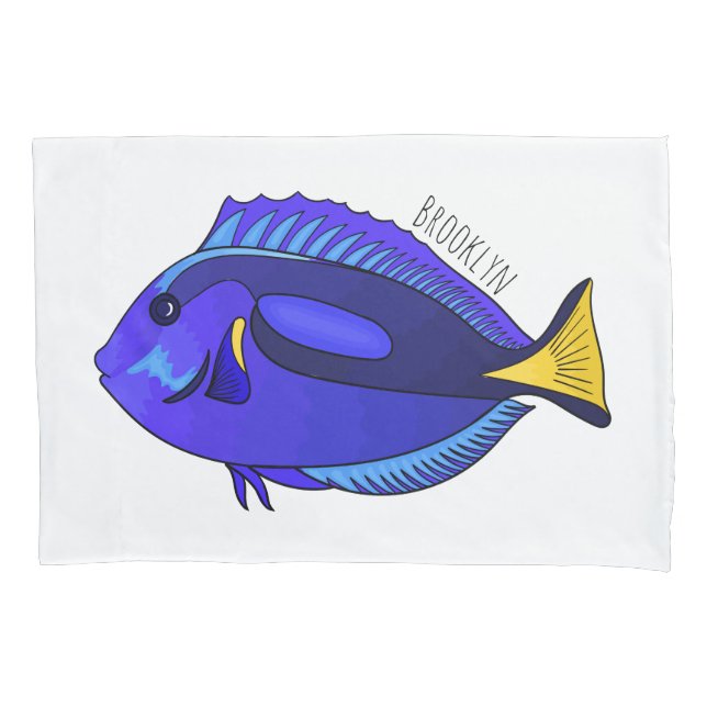 Blue tang fish cartoon illustration pillowcase (Front)