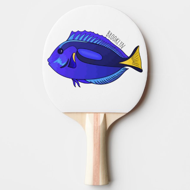 Blue tang fish cartoon illustration  ping pong paddle (Front)