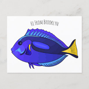 Blue tang fish cartoon illustration postcard