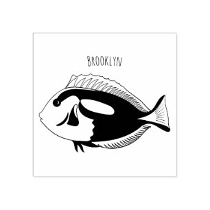 Blue tang fish cartoon illustration rubber stamp
