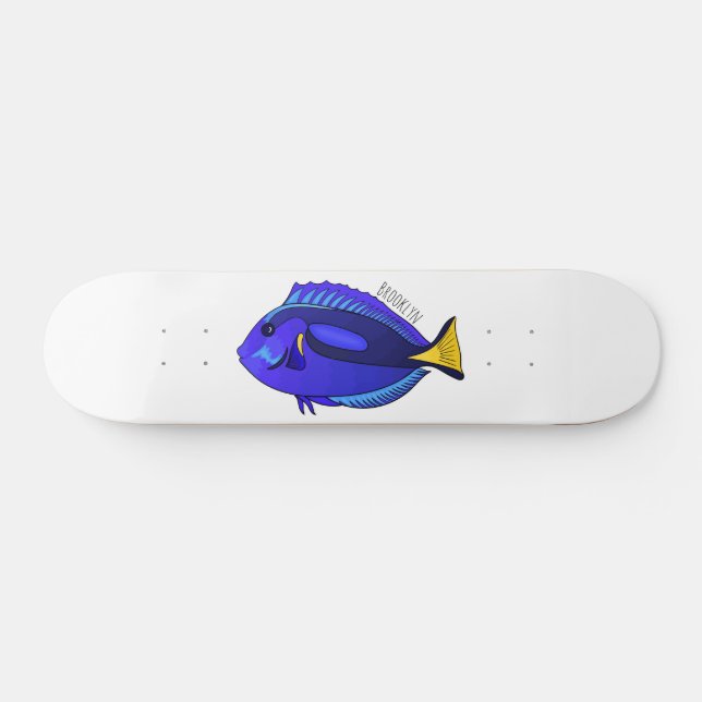 Blue tang fish cartoon illustration skateboard (Horz)