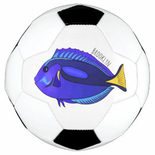 Blue tang fish cartoon illustration soccer ball