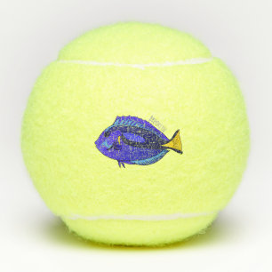 Blue tang fish cartoon illustration tennis balls