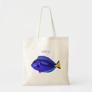 Blue tang fish cartoon illustration tote bag