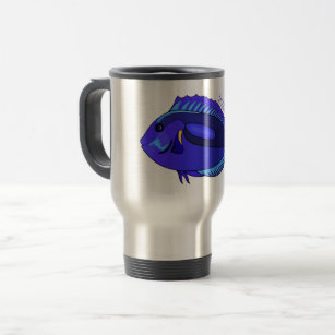 Blue tang fish cartoon illustration  travel mug