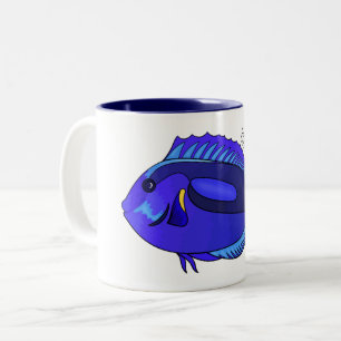 Blue tang fish cartoon illustration Two-Tone coffee mug
