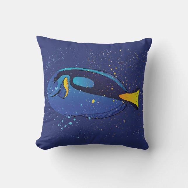 Blue Tang Tropcal Aquarium Fish Art Cushion (Front)
