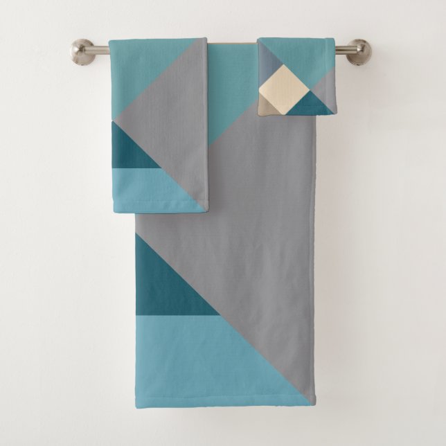 Blue Tangram Pattern Bath Towel Set (Insitu)