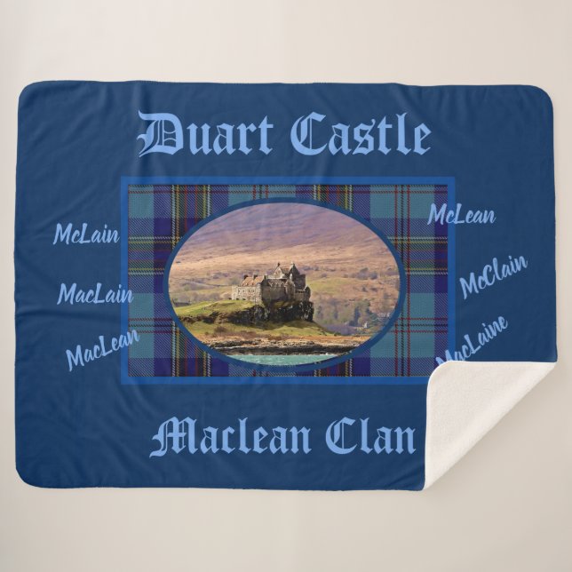 Blue Tartan MacLean Clan's Scottish Duart Castle Sherpa Blanket (Front (Horizontal))