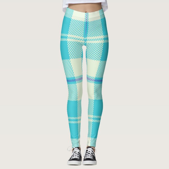 Blue Tartan Pattern Leggings (Front)