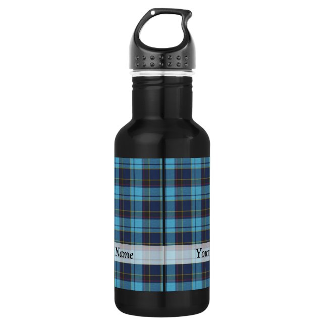 Blue tartan plaid 532 ml water bottle (Front)