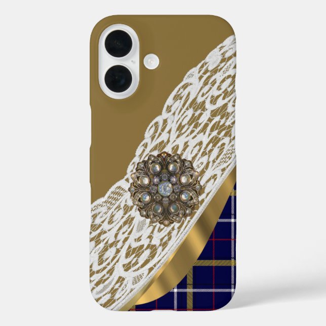 Blue tartan plaid and lace Case-Mate iPhone case (Back)