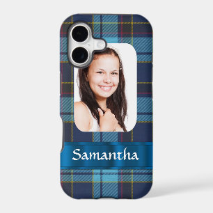 Blue tartan plaid photo template
