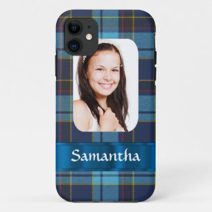 Blue tartan plaid photo template iPhone 11 case