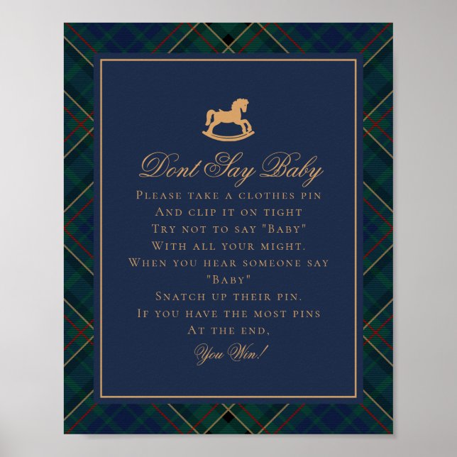 Blue Tartan Plaid Rocking Horse Dont Say Baby Poster (Front)