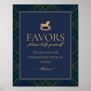 Blue Tartan Plaid Rocking Horse Favors Sign