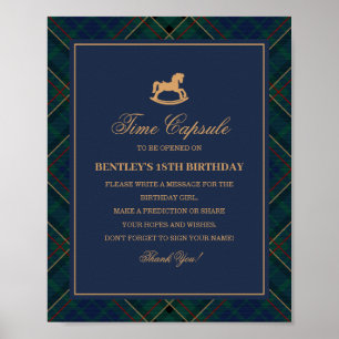 Blue Tartan Plaid Rocking Horse Time Capsule Poster