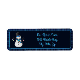 Blue Tartan Snowman Return Address Label