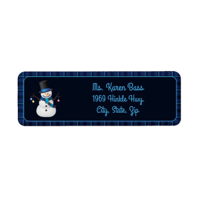 Blue Tartan Snowman Return Address Label (Front)