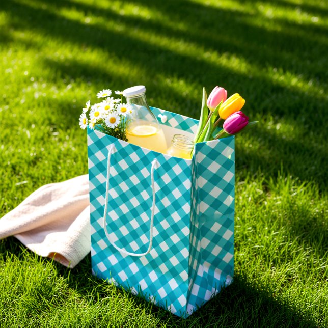  Blue Tartar plaid summer Medium Gift Bag (Aqua Blue Summer Plaid – Modern Tartan Medium Gift Bag)