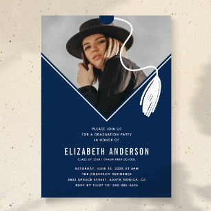 Blue Tassel Cap Photo Graduation Party Invitation