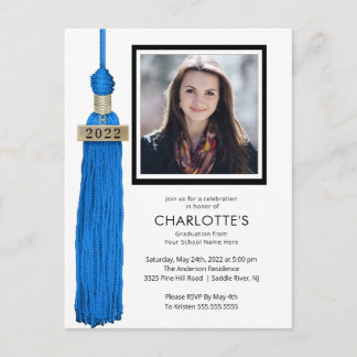 Blue Tassel Photo Graduation Invitation  Postcard