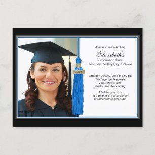 Blue Tassel Photo Graduation Party Invitation Postcard
