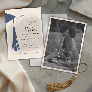 Blue Tassel Senior Photo High School Graduation Invitation