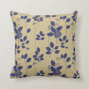 Blue Taupe Tan Brown Floral Pattern Cushion