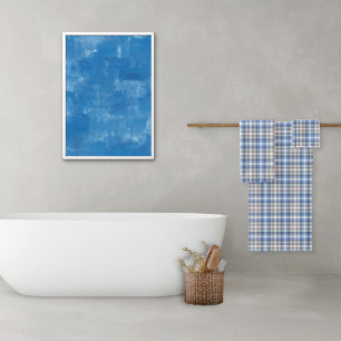 Blue Taupe Tartan Plaid Bath Towel Set